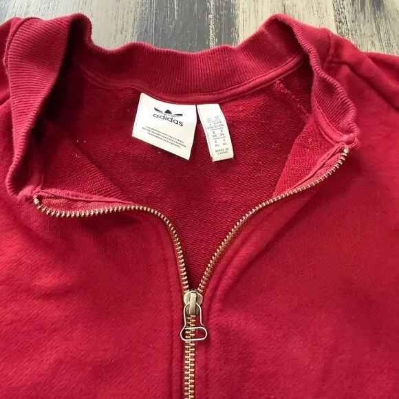 Adidas Vibrant Maroon Ribbed Zip Up Sweatshirt - Picture 5 of 8